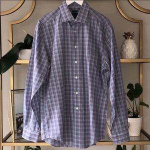 Pronto Uomo Blue Pink Non-iron Dress Shirt Size L